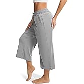 Maxbee Wide Leg Capri Pants for Women Loose Yoga Pants Drawstring Comfy Lounge Sweatpants with Pockets