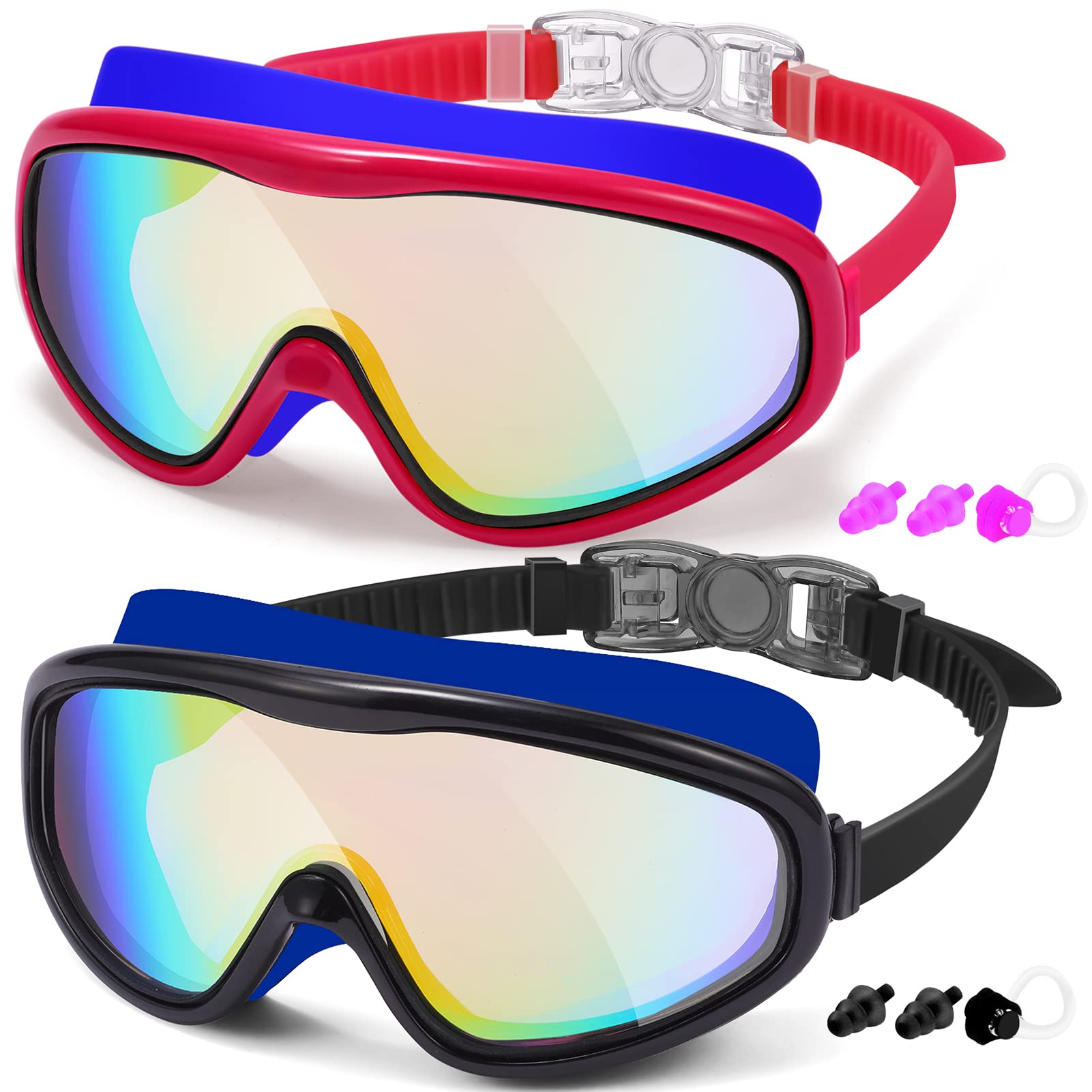 EasYoung Adult Swim Goggles, 2-Pack Wide View Swim Goggles for Men Women Youth Teen, Anti-Fog, UVProtection, Over 15 Years