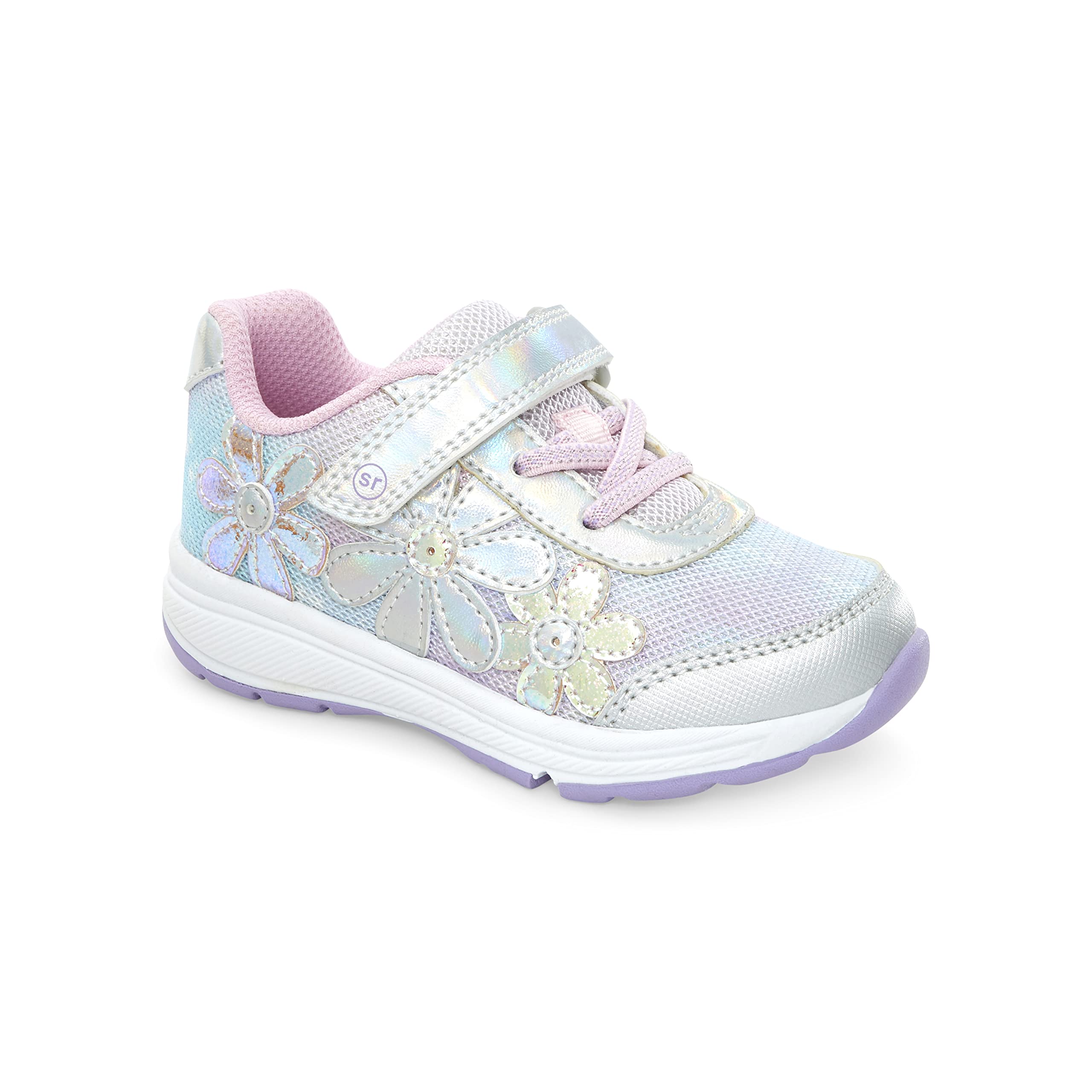Stride rite Girls SR Lighted Glimmer Sneaker, Iridescent, 3 Wide Little Kid
