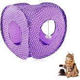 Andiker Cat Tent, 3 Holes Safe and Strong Cute Cats Tunnel Collapsible Easy to Carry Cat House for Indoor Cats Kittens Hiding Playing Training Sleeping (Square Purple)