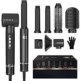 Hair Dryer Brush 7 in ONE, Powerful Blow Dryer Brush with Air Curler for Hair, Brush Blow Dryer with Diffuser, Ionic Hot Air Brush Fast Dry, Volumize, Curls, Straight, Hair Styling Tools 100-120V