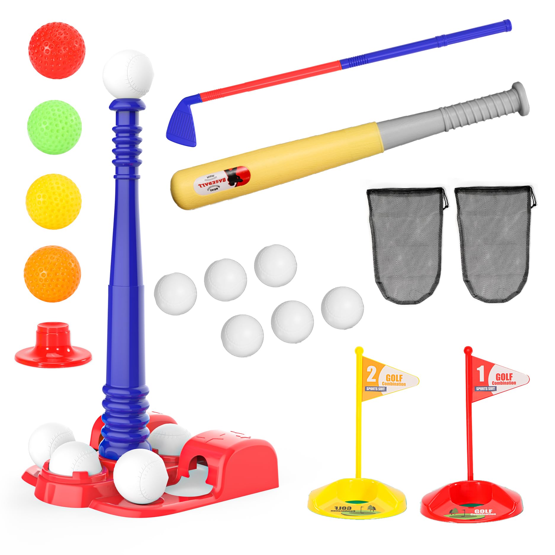 Photo 1 of **MISSING BATTING BALLS ** SMILESSKIDDO T-Ball Set and Golf Clubs for Kids 3-5 - 2 in 1 Tee Ball & Glof Playsets, Indoor & Outdoor Sports Toys | Gifts for Toddlers Age 1-3 2-4 3-5 4-6 5-8 Year Old Boys and Girls Kid