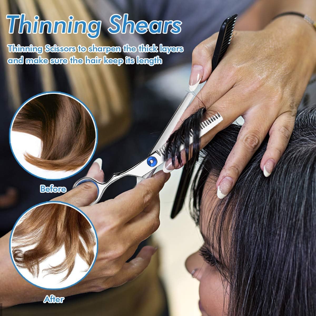 Hair Cutting Scissors Kits, 11Pcs Professional Stainless Steel Haircut Kit Cutting Scissors (Thinning Shears, Hair Razor Comb, Clips, Cape), for Home, Salon, Barber: Home Improvement