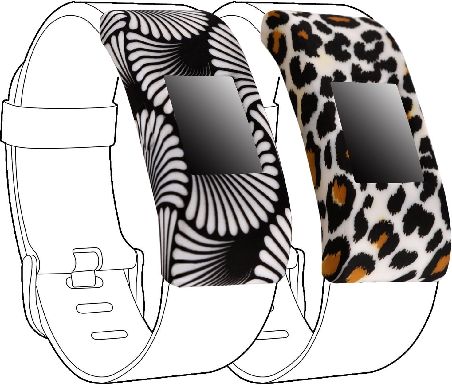 AIWELL Band Cover for Fitbit Charge 2, Silicone Rubber Sleeve Protect Case Screen Protector Charge 2 Accessory (2PC-06)