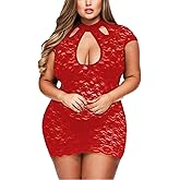 Plus Size Lingerie for Women Bust Keyhole Lace Babydoll Chemise Mesh Sleepwear