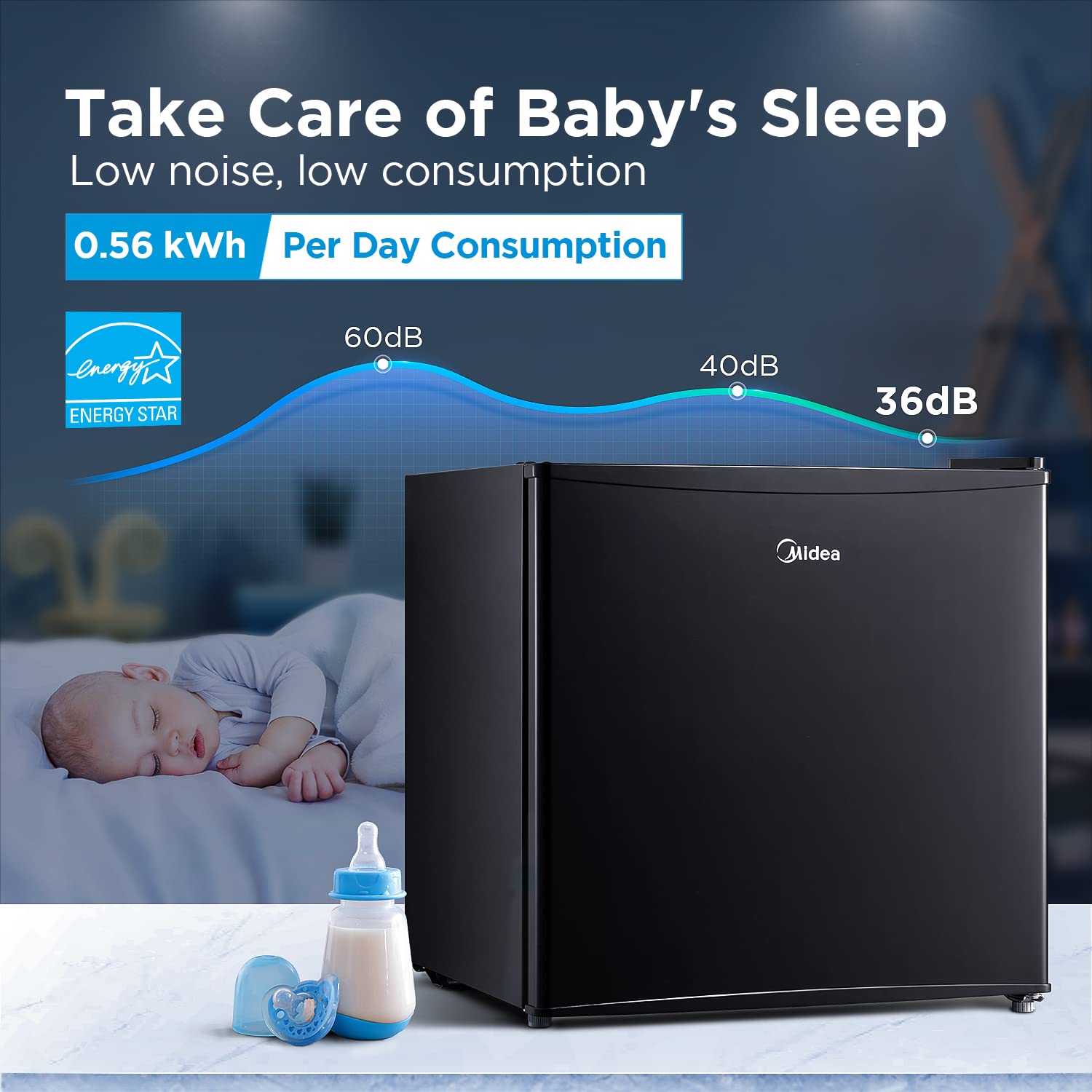 Mua Midea WHS65LB1 Mini Fridge, 1.6 Cu.ft Compact Fridge with 6 Level