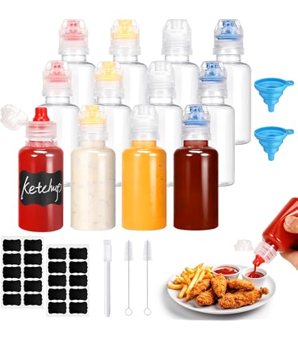 Lot De 8 Mini Bouteilles De Ketchup - 25 Ml Chacune - Plastique Sans BPA, Bouchon Anti-fuite - Pour Bento, Pique-nique, Bureau