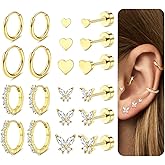 JeryWe Surgical Steel Flat Back Earrings Hypoallergenic 14K Gold Plated Cartilage Earrings for Women Trendy Small Hoop Stud Earring Stacks Flatback Stud Earring Set Helix Conch Tragus Piercing Jewelry