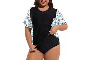 Tournesol Women's Plus Size Rash Guard UV Sun Protection Swim Shirts Short Sleeve Swimwear Swimsuit Tops
