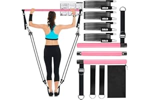 Bbtops Pilates Bar Kit with Resistance Bands,3-Section Pilates Bar with Stackable Bands Workout Equipment for Legs,Hip,Waist and Arm,Exercise Fitness Equipment for Women & Men Home Gym Yoga Pilates