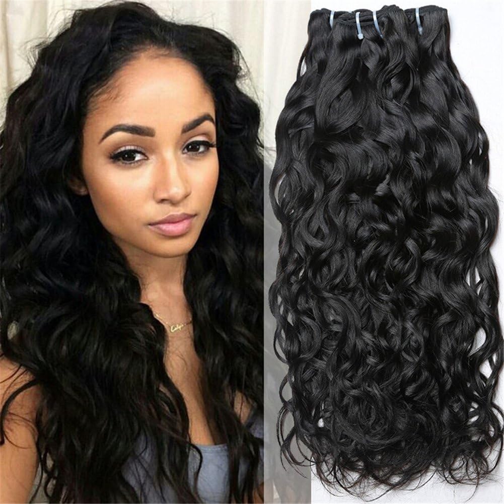 Kaisheng Brazilian Hair Water Wave 3 Bundles Wet and Wavy Human Hair Bundles Unprocessed Virgin Hair Bundle Deals No Shedding Weave Extensions (12 14 16inch,natural black)