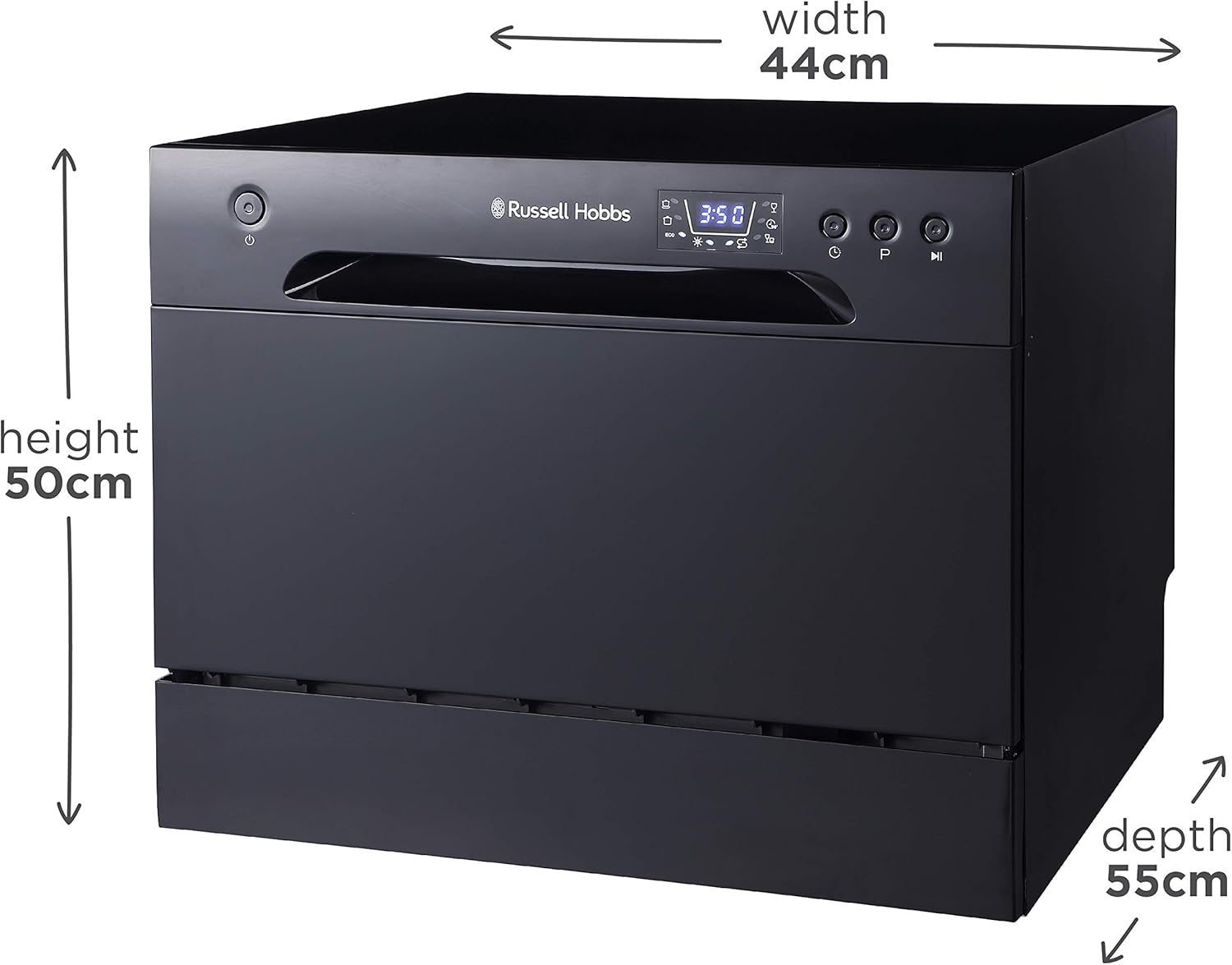 Russell Hobbs RHTTDW6B Compact Table Top Dishwasher with 6 programmes, 6 place settings, Eco