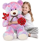 Tezituor 40in Giant Teddy Bear,Big Stuffed Animal Plush Toys,Rainbow Purple Soft Bear Plushie Gifts for Adult & Kids Boys Girls Baby Shower Party,Valentine, Christmas, Birthday