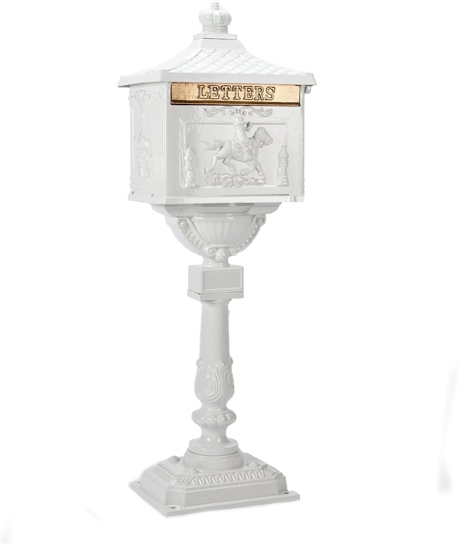 Antique Vintage Style White Freestanding Aluminium Post Letter Box