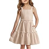 Arshiner Girls Spaghetti Strap Dress Toddler Summer Dresses Kids Beach Casual Sundresses with Pockets for 1-7t