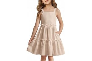 Arshiner Girls Spaghetti Strap Dress Toddler Summer Dresses Kids Beach Casual Sundresses with Pockets for 1-7t
