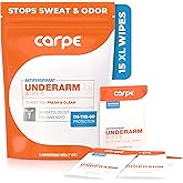 Carpe Antiperspirant Underarm Wipes for Sweat Blocking, Deodorizing, and Cleansing When You’re On the Move - 15 Residue Free, Individually Wrapped Wipes - Clean and Refreshing Scent
