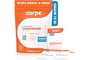 Carpe Antiperspirant Underarm Wipes for Sweat Blocking, Deodorizing, and Cleansing When You’re On the Move - 15 Residue Free, Individually Wrapped Wipes - Clean and Refreshing Scent