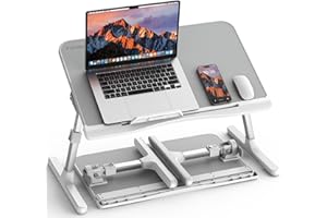 Adjustable Laptop Stand for Bed, Potuopy Leather Laptop Desk Bed with Foldable Legs, Portable Bed Table Tray Tray on Couch Floor Bed for Writing Eating Drawing Working, Grey (21.65"*13")