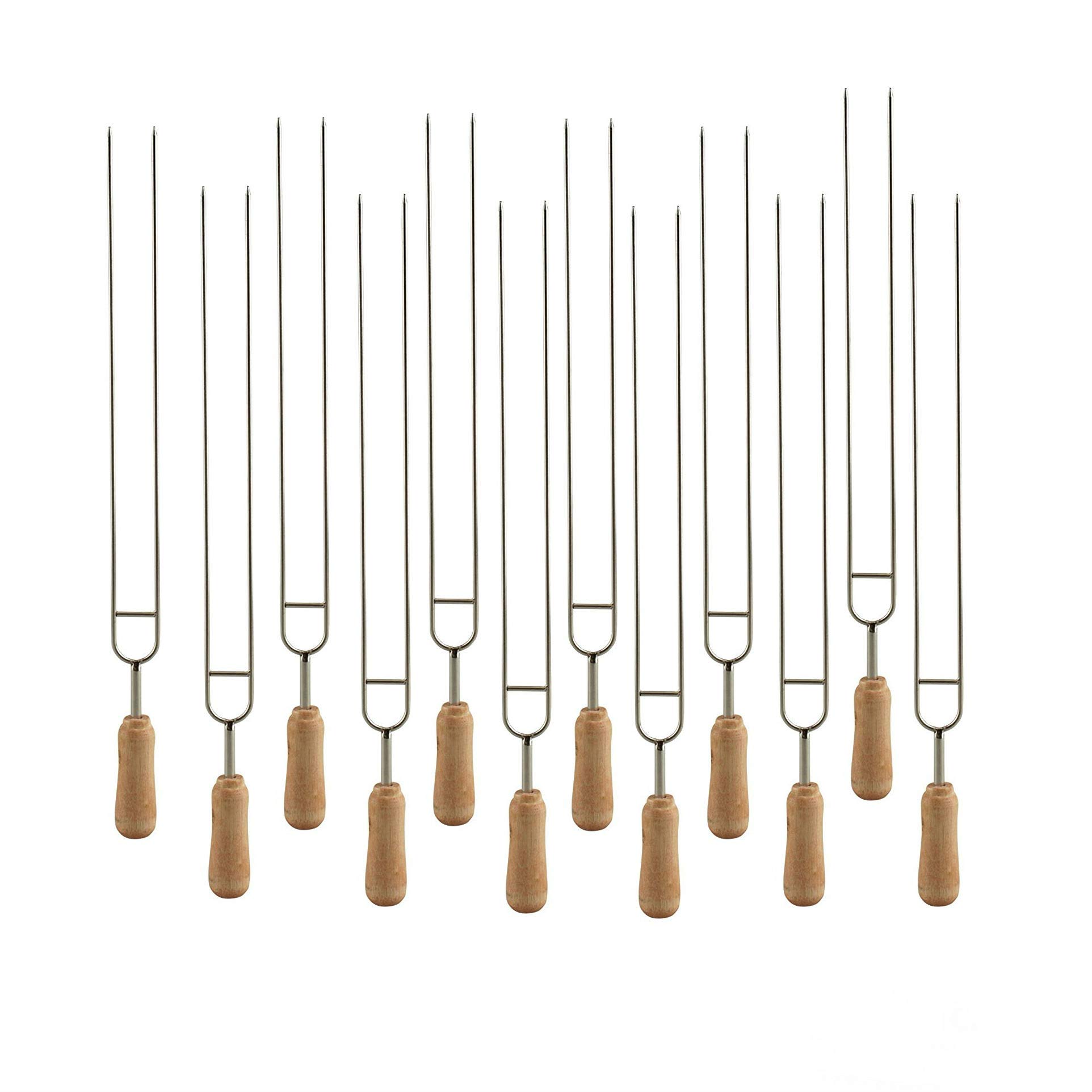 IMEEA Double Prongs BBQ Barbecue Shish Kebab Skewers Stainless Steel Wooden Handle 15 inch, 12-Piece