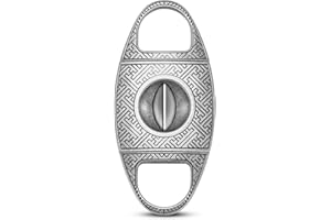 CIGARLOONG Cigar Cutter Stainless Steel Bronze Engraved V Cut Blade Cigar Guillotine(Silver1)