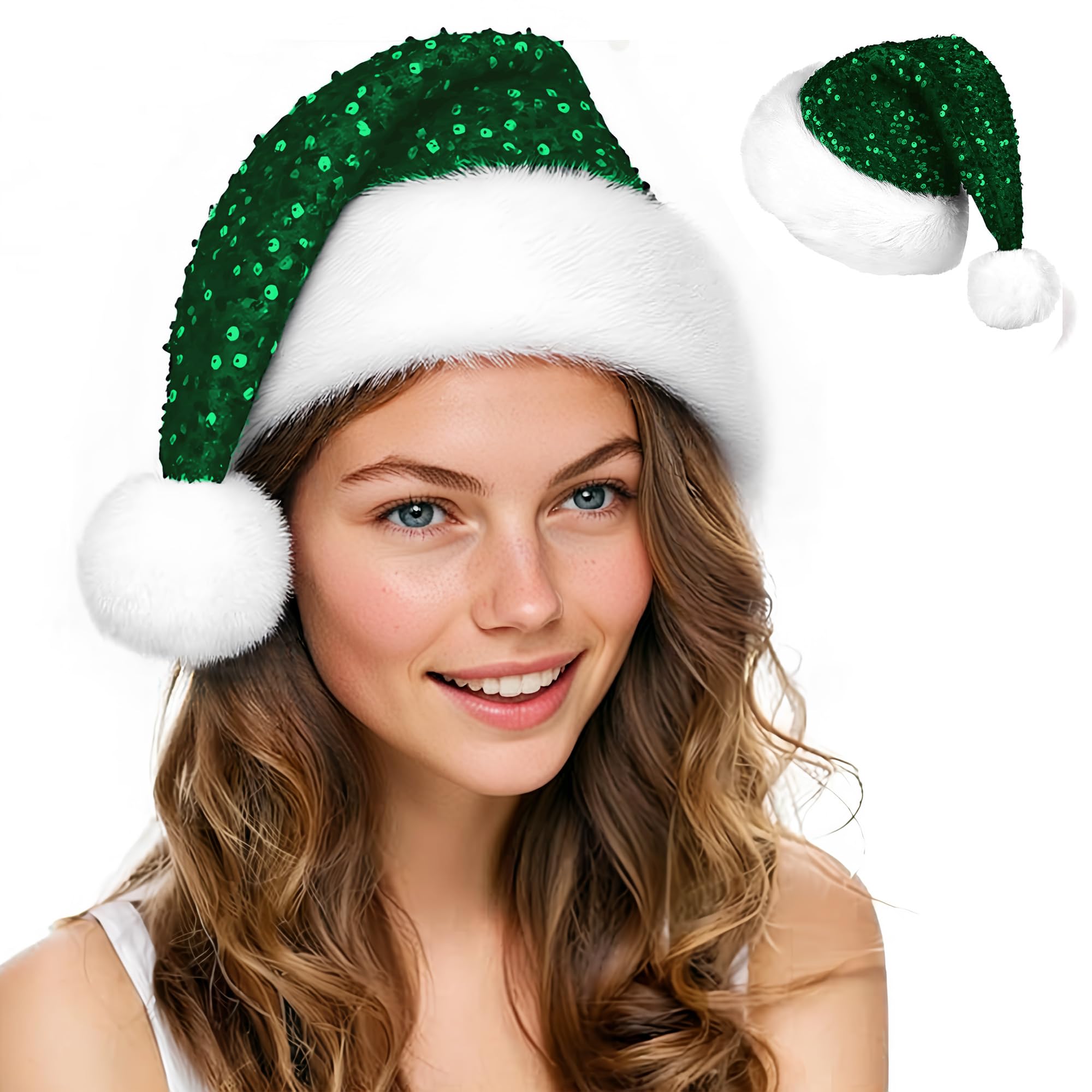 Sylken green Santa hat Christmas Hat for Adult Luxury Plush Xmas Hat with a Pompom for Men and Women, Red Velvet Plush Santa Claus Hat, Unisex Adults & Kids, Perfect for Christmas & New Year Parties