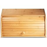 Klee Large Natural Bamboo Roll Top Wood Bread Box for Kitchen Countertop - Farmhouse Style Bread Boxes for Countertop NO ASSE