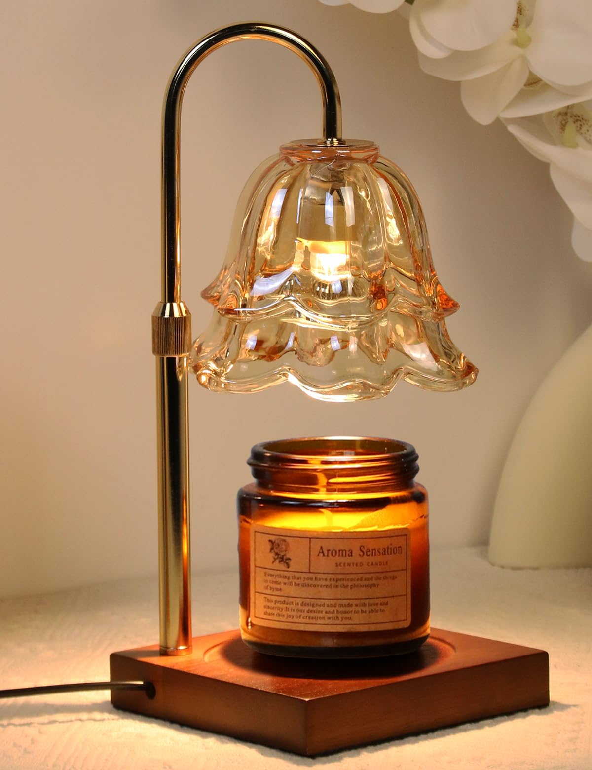 Photo 1 of KVOOISD Candle Warmer Lamp with Timer, Flower Candle Lamp Warmer Black Dimmable Height Adjustable, Electric Candle Warmer for Large Jar Candles Wax Melt with 2 Bulbs, Gifts for Men Women Home Decor