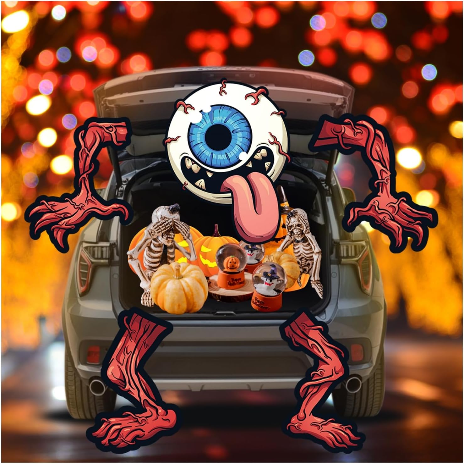 Garage Door Decorations - Halloween Trunk or Treat Car Decorations Kit, Halloween Trunk Decorations kit, Monster with Large Eyes and Tongue Horror Sticker Party Decorations for Doors, Windows, Car Decor, Archway, Garage