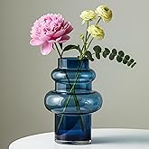 Lvases Clear Blue Bubble Glass Flower Vase, Modern Boho Ins Style Vase for Hydroponic Plants Bouquet, for Home Room Office Book Shelf Wedding Table Decor (W 6" X H 9.4")