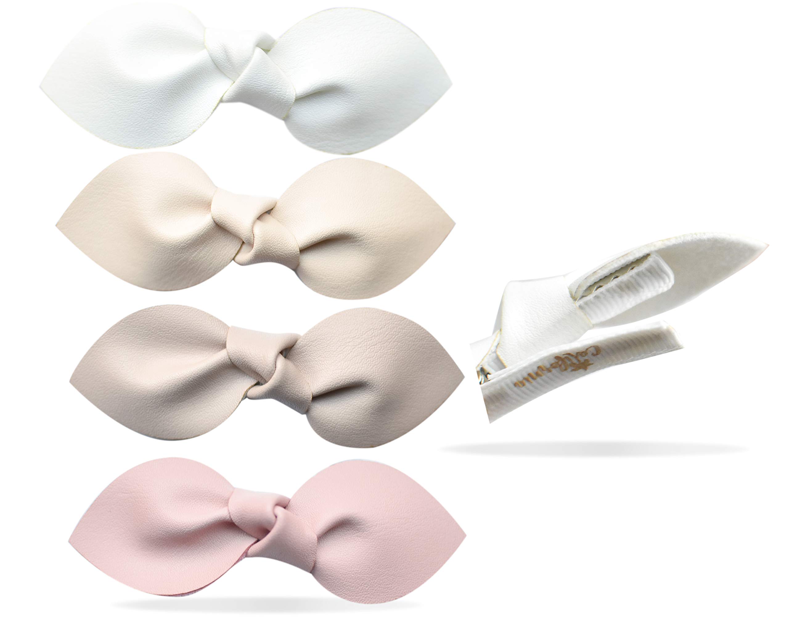 Photo 1 of 4 Non-Slip Faux Leather Bow Hair Clips – Fully Lined Alligator Clips for Baby, Toddler, and Girls – Hair Accessories – Organic Neutral Color Set by California Tot