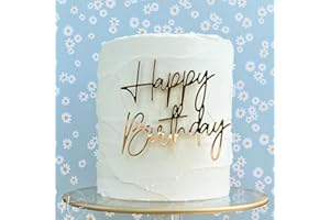 QPARTYFIRE 1PCS Happy Birthday Cake Topper,Gold Mirror Acrylic Boy or Girl Cake Sign Decorations,Birthday Cake Charm Supplies for Birthday Party Cake Dessert