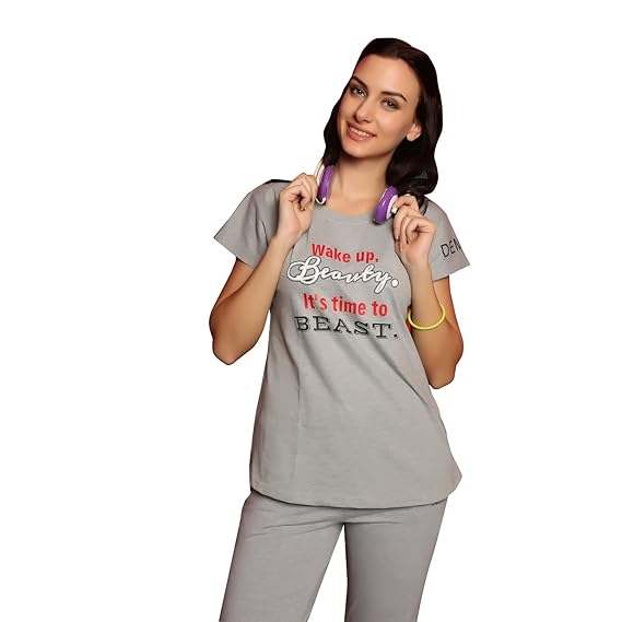 Grey Round neck women tshirts and tops