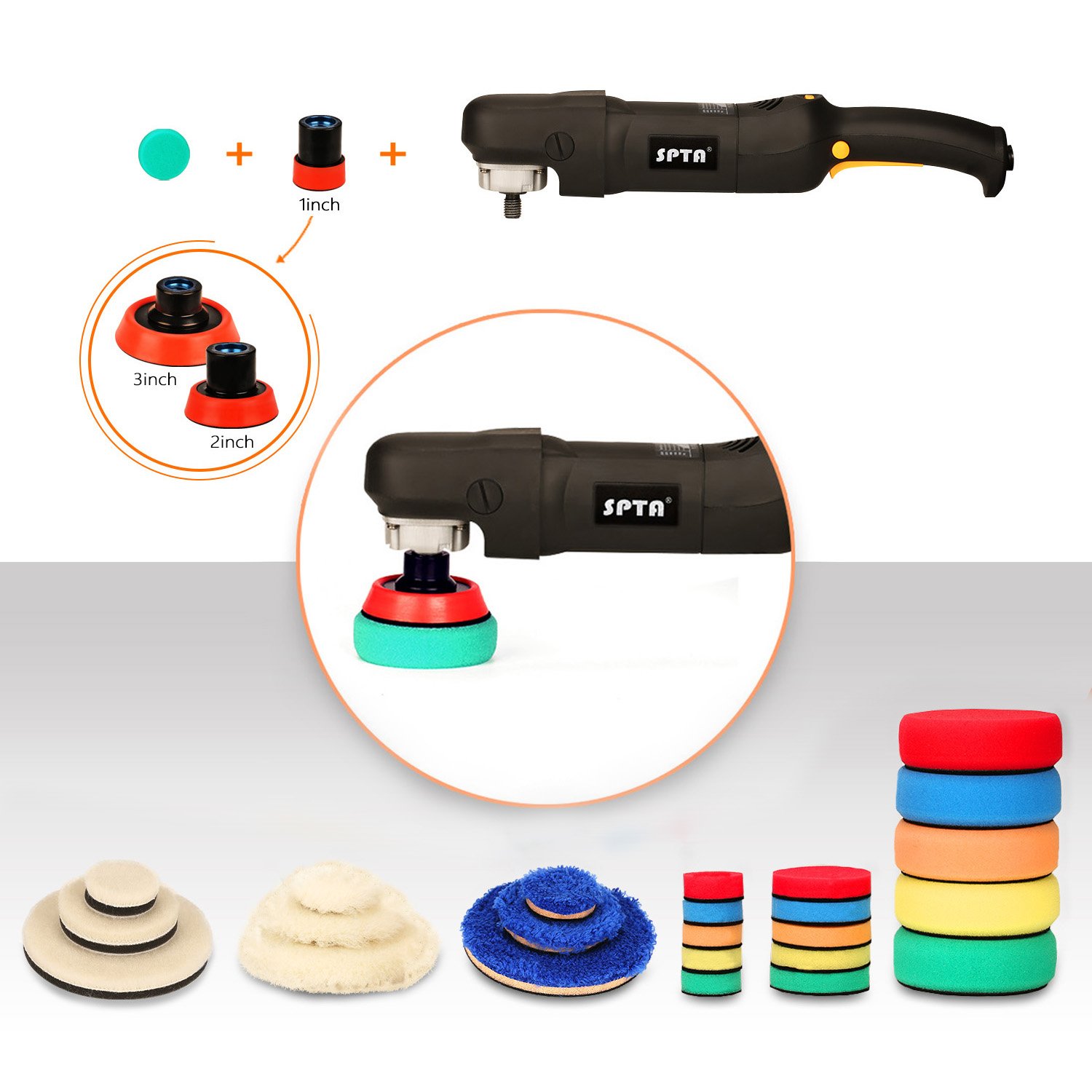 SPTA 29pcs Drill Buffing Pad Detail Polishing Pad Mix Size Kit with 5/8