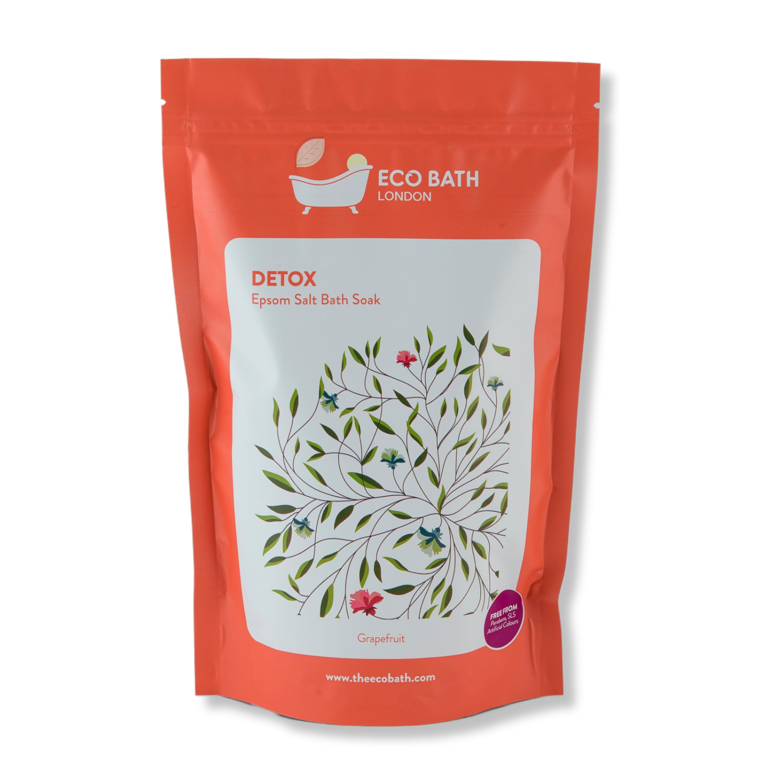 Eco Bath London Detox Epsom Salt Bath Soak - Pouch 1kg, Magnesium Bath Salt Infused with Grapefruit Essential Oil, Epsom Bath Salts for Detox and Skin Care