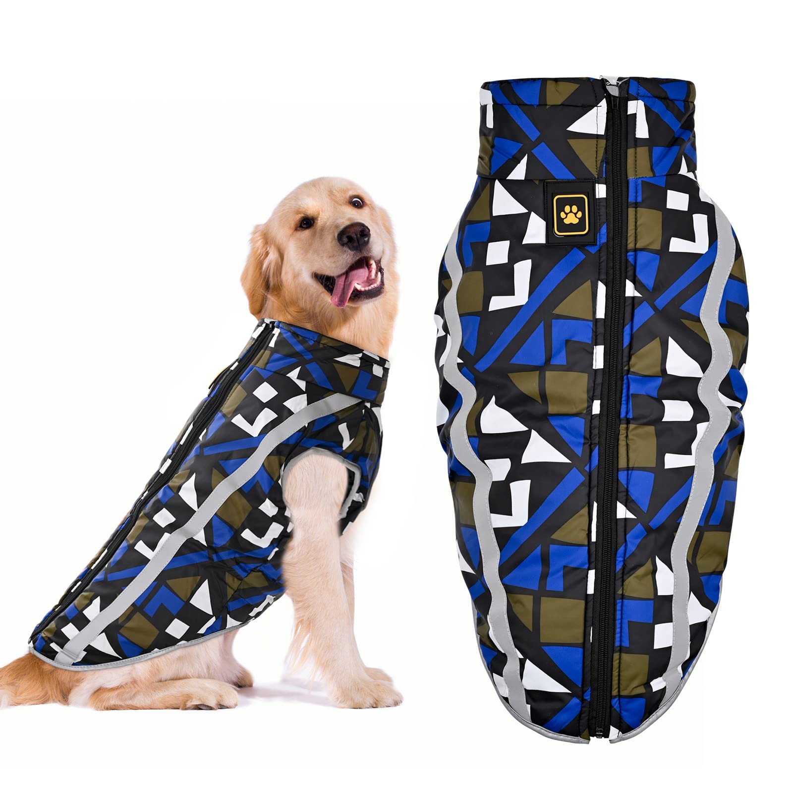 YUDISEN Dog Winter Coat Waterproof Vest, Warm Dog Jacket with Windproof Turtleneck, Outdoor Sport Dog Clothes with Reflective Strips (Blue, 4XL)