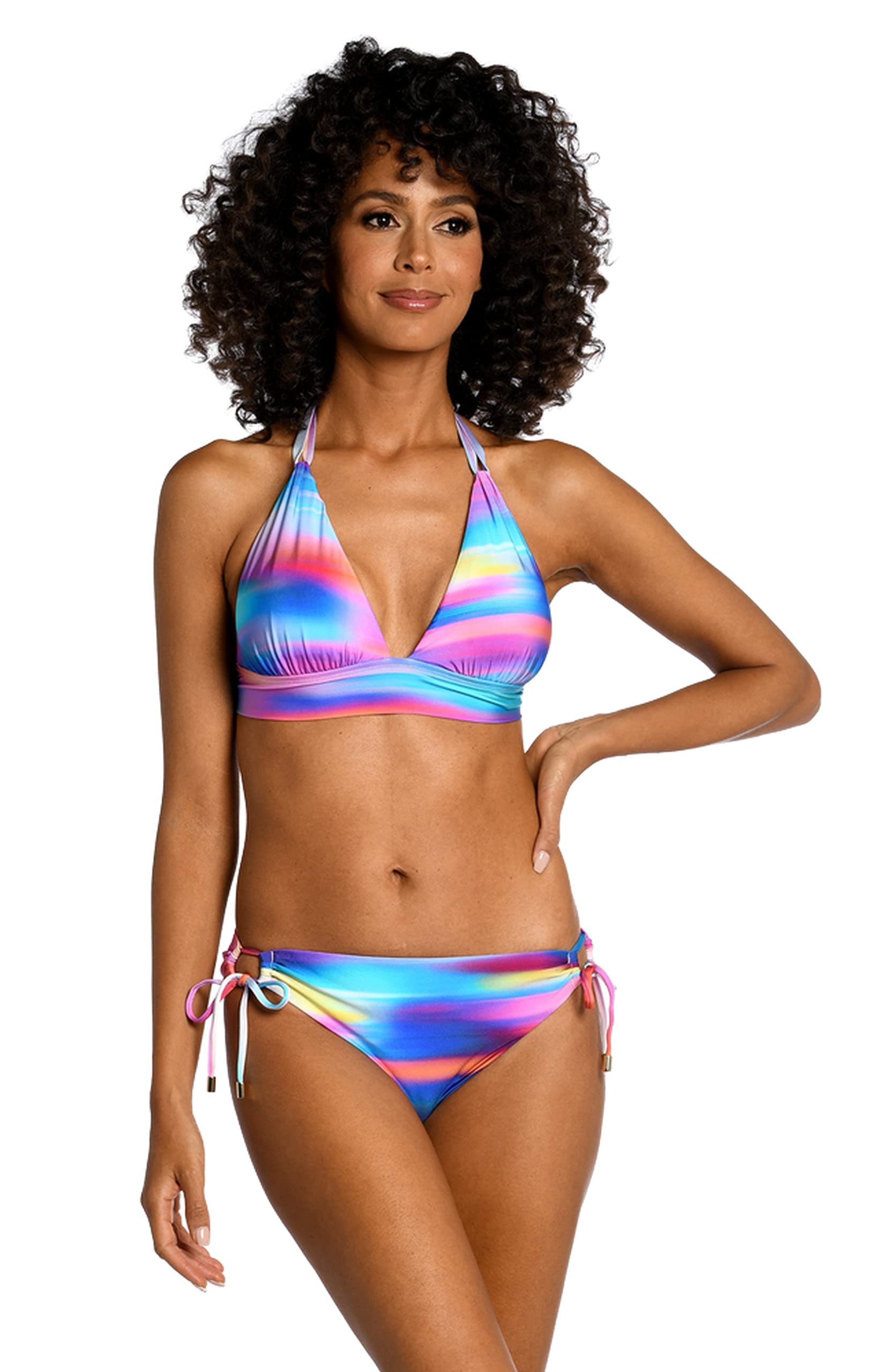 La Blanca Women’s Over The Shoulder Tankini Swimsuit Top, Multi//Sunset Shores, 16
