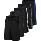 5 Pack Men's Mesh Shorts 9" Long Athletic Running Workout Gym Basketball | Elastic Drawstring Waistband, Casual, Lounge, Outdoor Shorts with Pockets, Moisture Wicking, Cooling, Quick Dry, Activewear