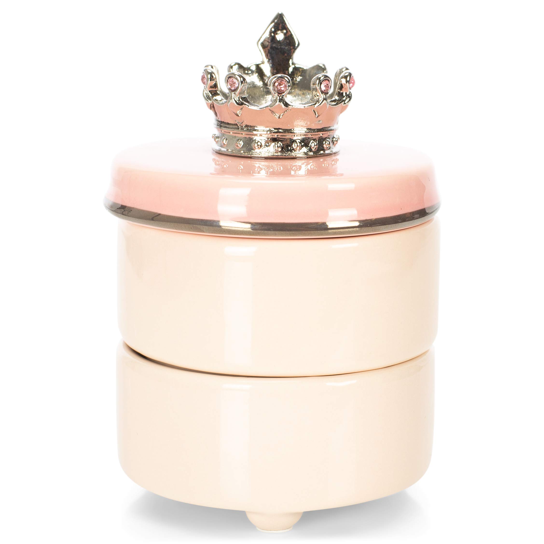 DEMDACO First Tooth and Curl Pink Ceramic Stoneware Children's Stackable Keepsake Box, 1 Count (Pack of 1)