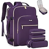LOVEVOOK Travel Backpack for Women & Men 40L,Airline Approved Carry On Backpack Travel Essentials,TSA Carry on Luggage,Waterproof Personal Item Travel Bag,Suitcase with 3 Packing Cubes,Dark purple