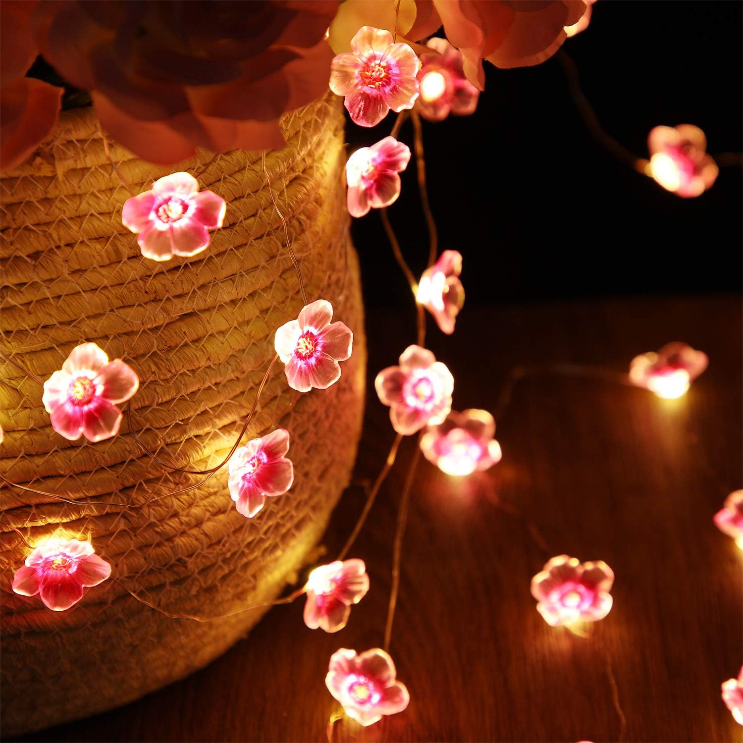Flower String Lights Fairy Pink Cherry Blossom Lights 13 Feet 40 LEDs USB and Battery Operated Decorative Lights for Girls Bedroom Indoor Outdoor Wedding and Valentines Day - Image 4