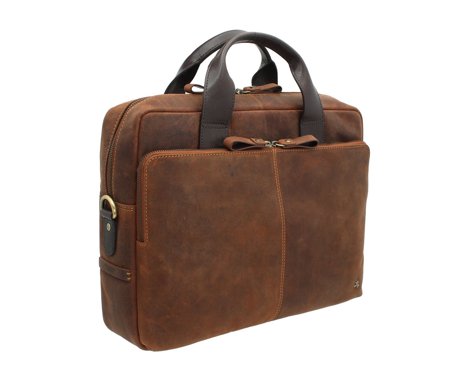 VISCONTI Toscana Collection Distressed Oiled Leather Laptop Bag - Hugo 13 TC82 Havana Tan