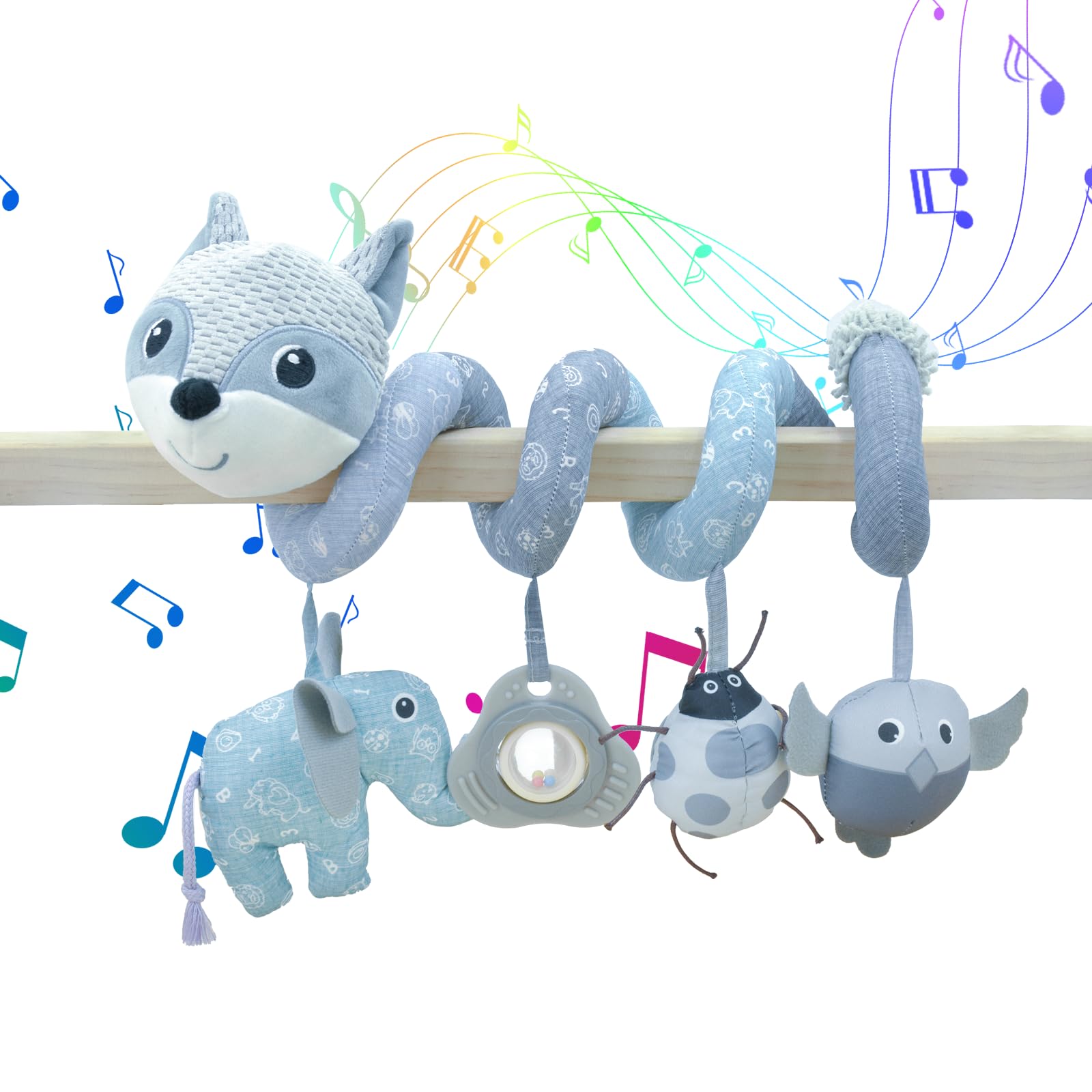 Coriver Hanging Pram Toy for Babies 0-6 Months, Spiral Pram Toys with Music Box, Baby Car Seat Toy, Pushchair & Pram Toys, Newborn Toys Gifts - Grey