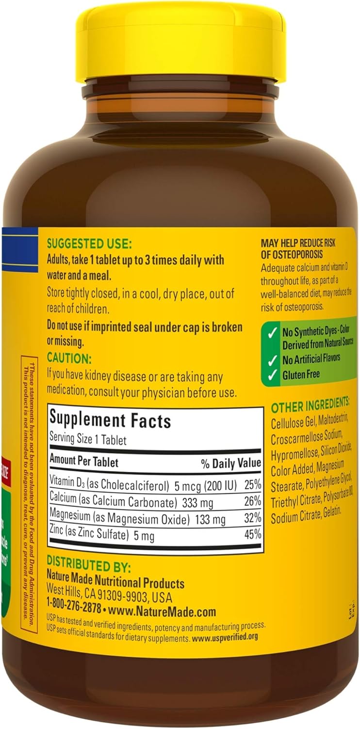 Nature Made Calcium, Magnesium Oxide, Zinc with Vitamin D3 helps support Bone Strength, Tablets, 300 Count: Health & Personal Care