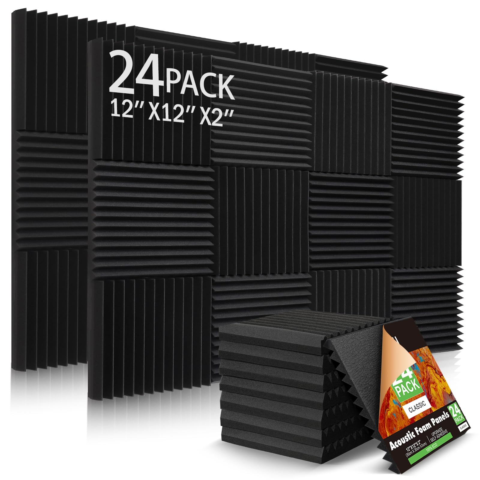 Mua 24 Pack Acoustic Panels Self-Adhesive, 2" X 12" X 12" Sound Proof ...
