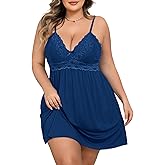 Oberitiny Lingerie for Women Lace Modal Chemises Nightgown V-Neck Full Slip Babydoll Sleepwear Plus Size