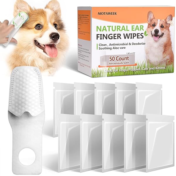 MOTAWEEK DOG EAR WIPES FINGER – PORTABLE AND CONVENIENT 50-PACK FOR GENTLE CLEANING & INFECTION TREATMENT OF DOGS’ & CATS’ EARS, EYES, AND PETS, FRESH AND COMFORTABLE EXPERIENCE