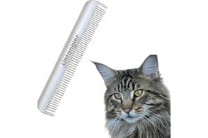 Untangler Cat Comb - 7" Dual-Spaced with Silky Smooth Rotating Teeth (White Sheen), Stainless Steel, for Cat Hair and Fur