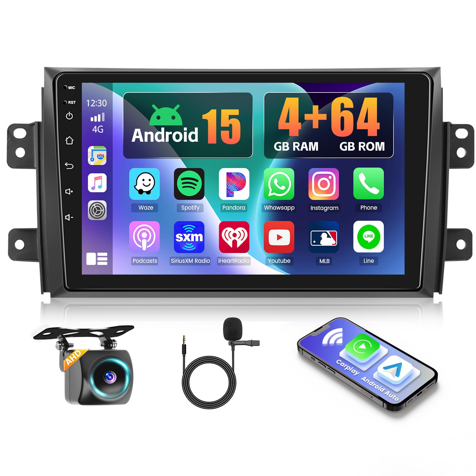Photo 1 of [4+64G] Android 15 Car Radio for Suzuki SX4 2006-2013 Wireless CarPlay Android Auto, 9 Inch Touch Screen for SX4 Radio with GPS WiFi, Bluetooth 5.0 FM/RDS 32EQ AHD Backup Camera