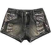 WDIRARA Women's Cross Low Rise Ripped Skinny Denim Shorts Grunge Punk Mini Shorts